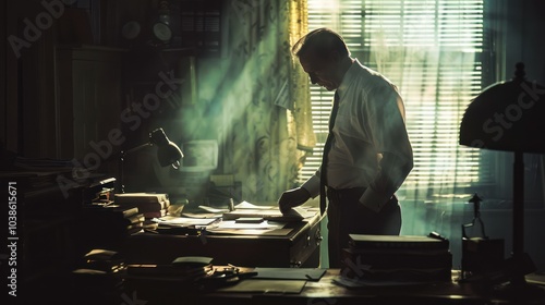 A corrupt official taking a bribe in a dimly lit office, symbolizing the pervasive nature of corruption photo