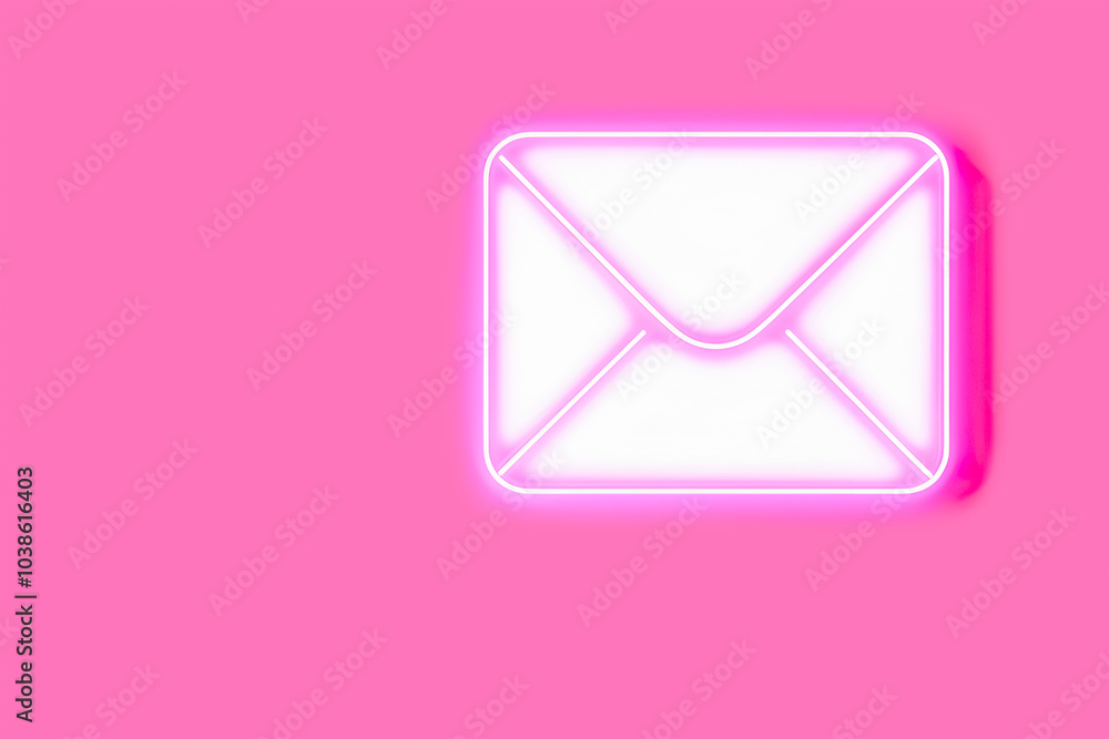 White 3D mail icon on pink background with neon light