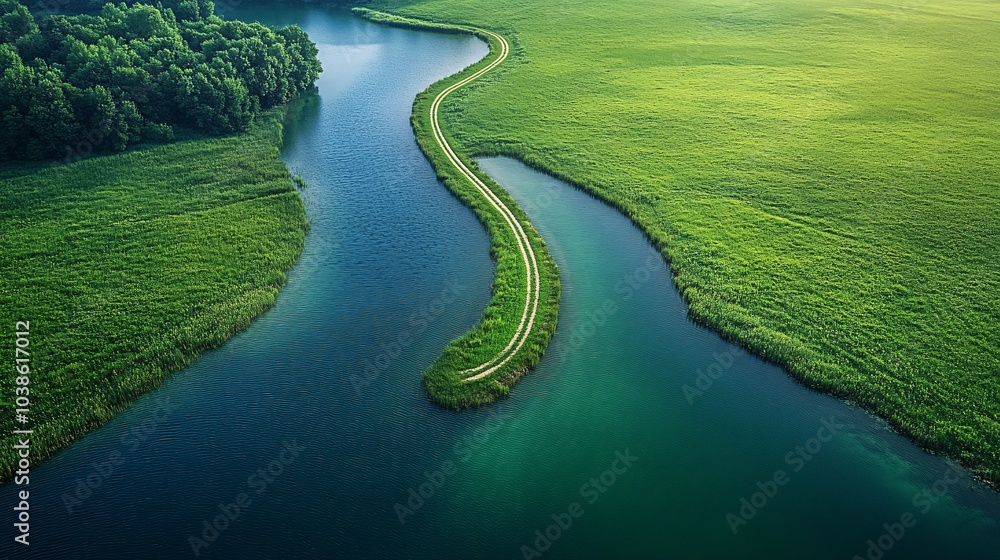 Serene Aerial View of Curving Green Landscape Serene Aerial View of Curving Green Landscape