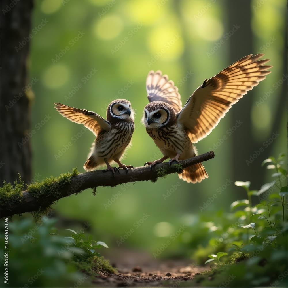 Fototapeta premium Learning to Fly: A Young Owl's Journey