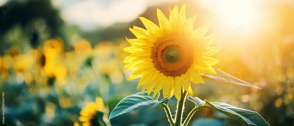 Obraz premium Summer sunflower flower background banner - Closeup of blooming sunflowers on field