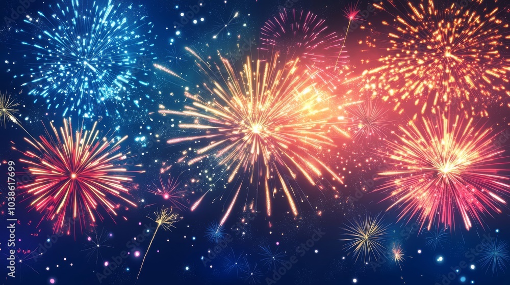 Naklejka premium The fireworks burst in the night sky, creating a beautiful and bright show.