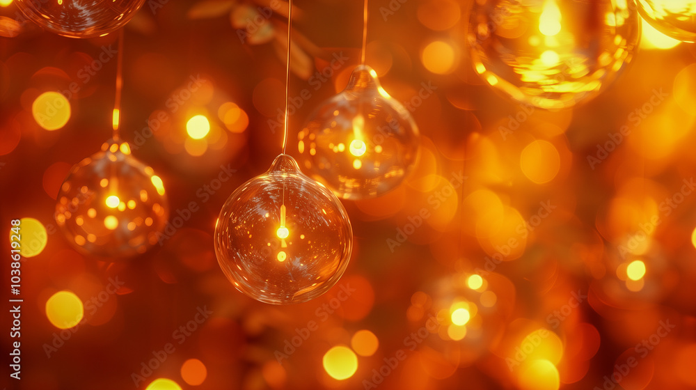 Glowing Glass Orbs Suspended Amidst Warm Bokeh Lights.. Glowing Glass Orbs Suspended Amidst Warm Bokeh Lights..