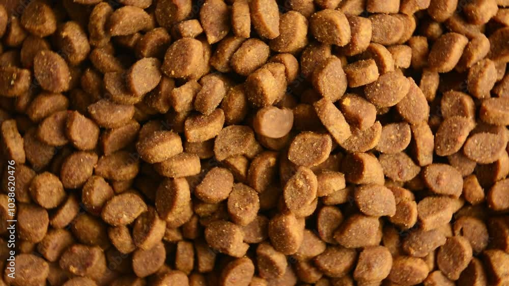 Pet food rotates and spills. Dry food for dogs or cats. Rotating background Pet food rotates and spills. Dry food for dogs or cats. Rotating background