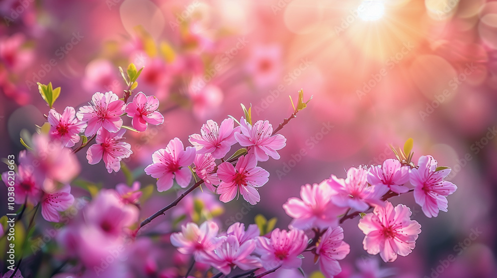 Pink Cherry Blossoms Glowing in Soft Sunlight.. Pink Cherry Blossoms Glowing in Soft Sunlight..