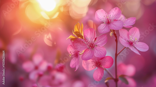 Wallpaper Mural Close-Up of Pink Cherry Blossom Flowers at Sunset.. Torontodigital.ca