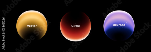 Abstract circle shapes with gradient isolated on black background. Vector set. Fluid vivid gradients for banners. Modern trendy design. Liquid shape. Colorful bright neon template. Dynamic soft color.