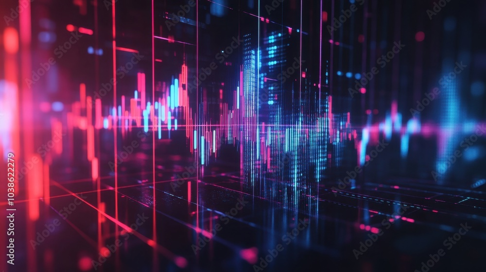 Abstract Neon Lights Data Network Grid Background
