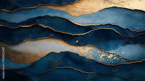 Abstract Blue and Gold Brush Stroke Texture in Luxurious Design