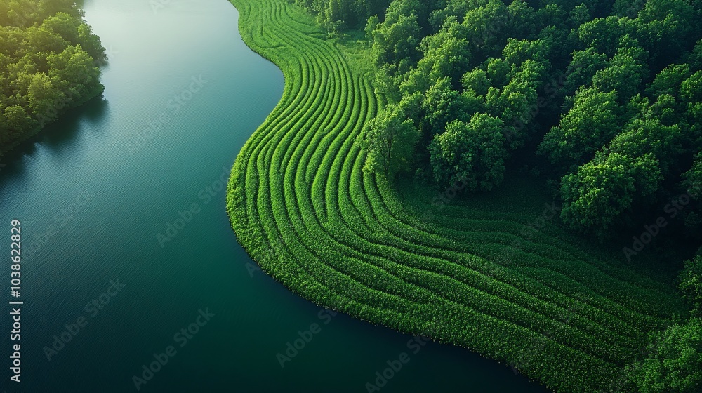 Aerial View of Curved Green Lines in Nature Aerial View of Curved Green Lines in Nature