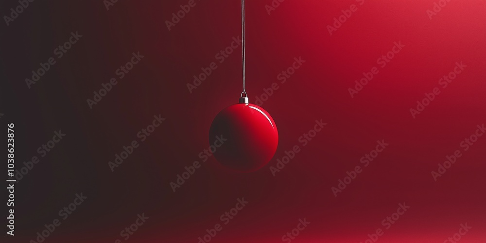 A glossy red ornament hangs on a string set against a smooth, vivid red backdrop creating a minimalist aesthetic. A glossy red ornament hangs on a string set against a smooth, vivid red backdrop creating a minimalist aesthetic.