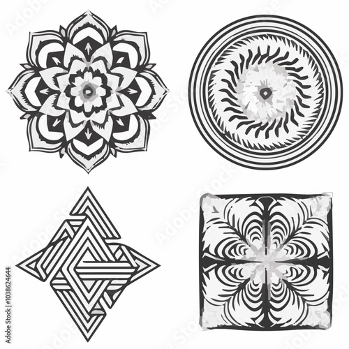 Intricate Mandala Pattern Design Symmetrical Line Art for Decoration Coloring