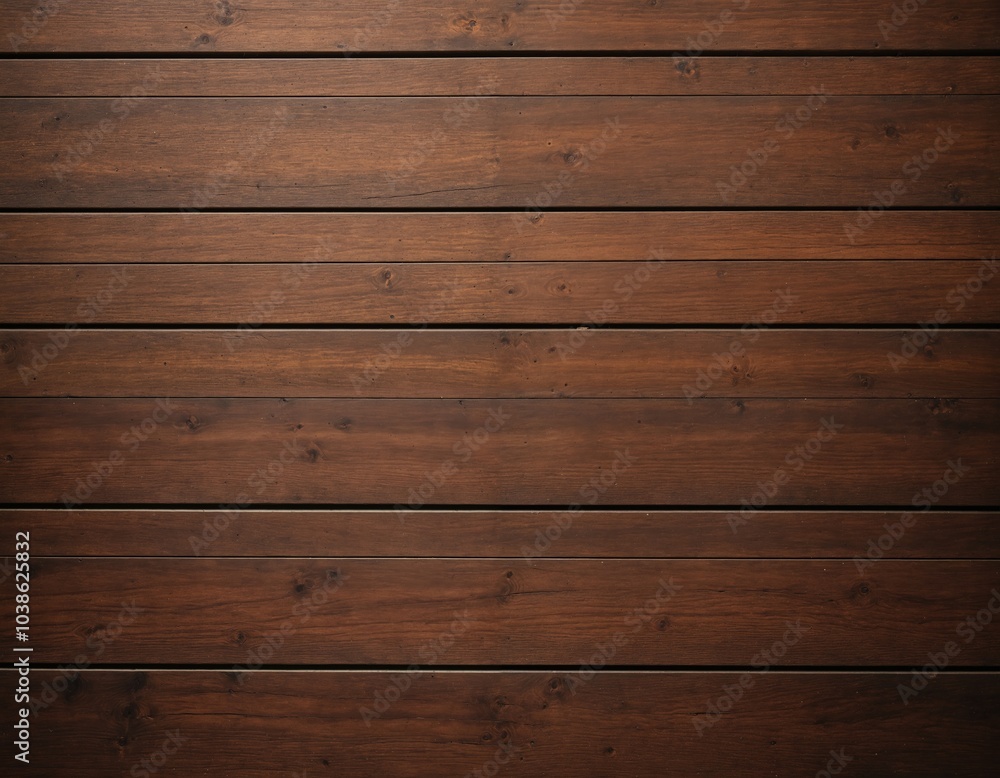 Obraz premium A close-up image of a dark brown wooden panel with horizontal slats, showcasing its grainy texture and rich color, set against a white background