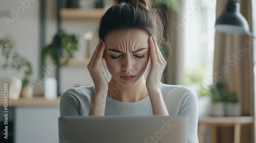 Free Download Woman experiencing a headache while working on laptop, stressed and frustrated  - GFXLoad