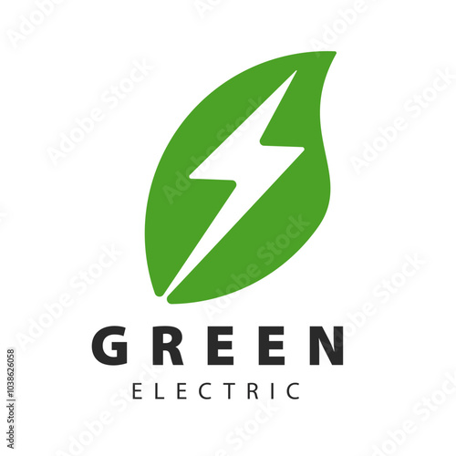 Free Download Simple Symbol illustration vector graphic design, combination of green colored leaf and electric bolt pictogram logo - GFXLoad