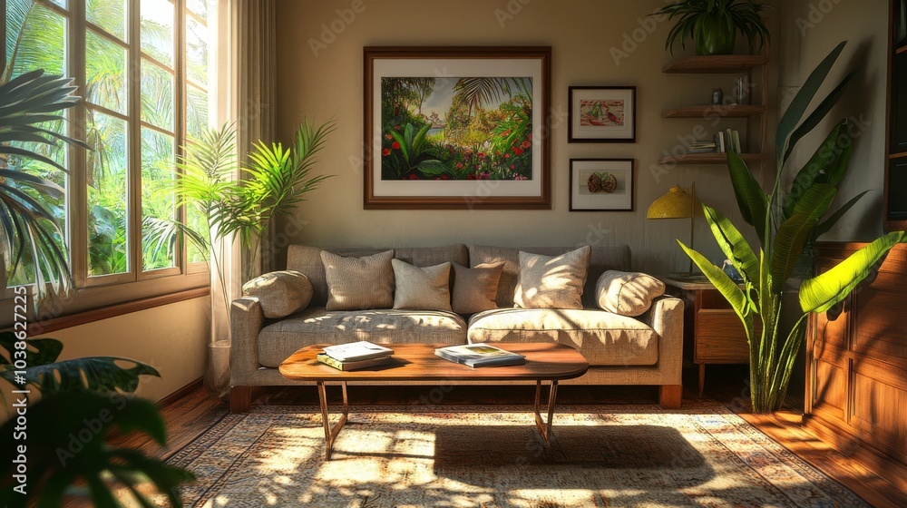 A comfortable living room with a stylish sofa and a coffee table. A comfortable living room with a stylish sofa and a coffee table.