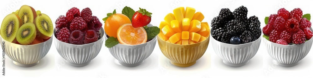 Bowls filled with fresh fruits including kiwi, raspberries, orange slices, mango chunks, blackberries, and strawberries
Bowls filled with fresh fruits including kiwi, raspberries, orange slices, mango chunks, blackberries, and strawberries