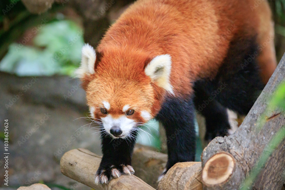 Fototapeta premium Red Panda Exploring Its Enclosure at the Zoo