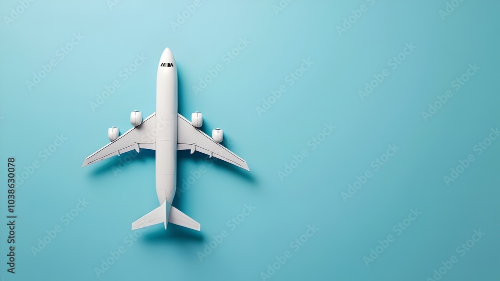Mockup of an airplane with a white airplane on a light blue or teal background passenger aircraft Mockup of an airplane with a white airplane on a light blue or teal background passenger aircraft