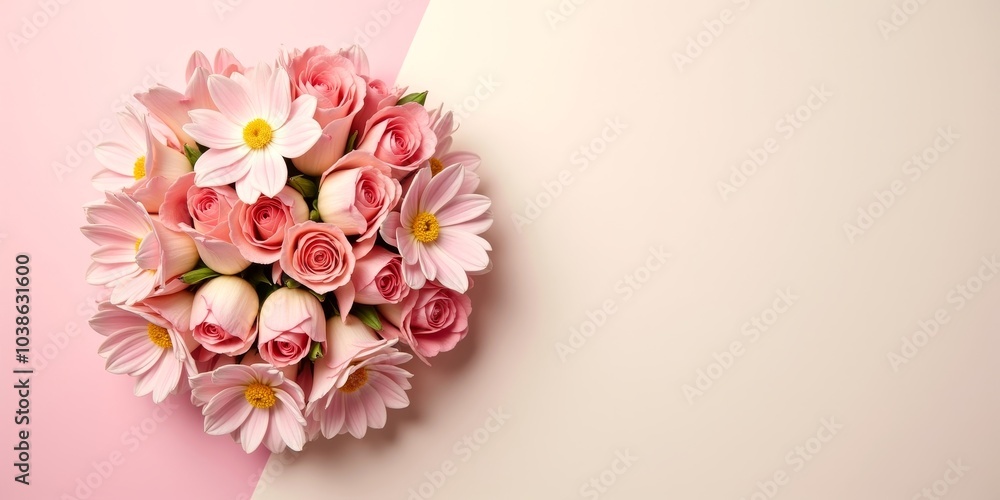 Elegant pink floral bouquet on soft pastel background for romantic occasions Elegant pink floral bouquet on soft pastel background for romantic occasions