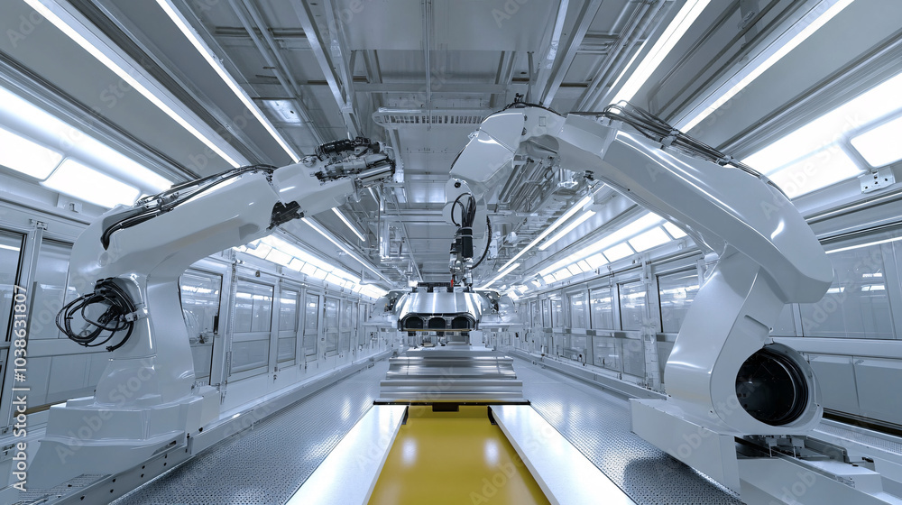 Industrial Robotic Arms Automation in a Modern Factory Industrial Robotic Arms Automation in a Modern Factory