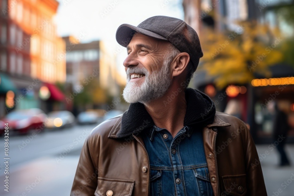 Portrait of a handsome senior man with gray beard and cap in the city Portrait of a handsome senior man with gray beard and cap in the city