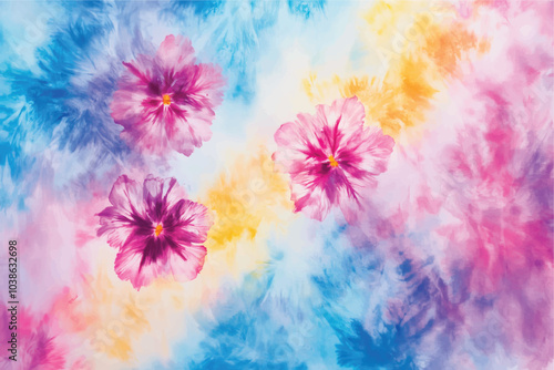 Vibrant watercolor hibiscus flowers on abstract background.