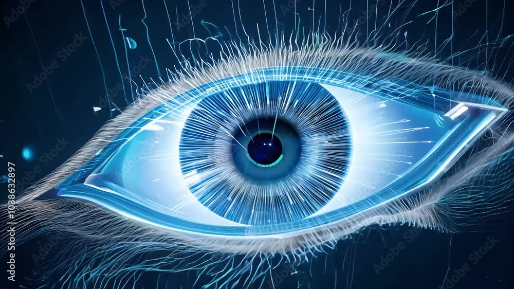 captivating 4K video animation eye constructed fiber optics designed abstract intro featuring digital technology elements stunning resolution flower neon stripes optic