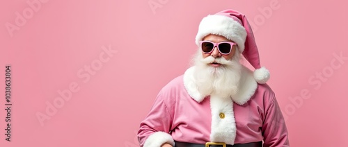 portrait of santa claus in glasses with pink solid background