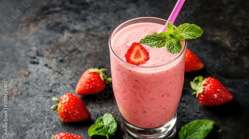 Wallpaper Mural Refreshing Strawberry Smoothie in Glass with Mint Torontodigital.ca