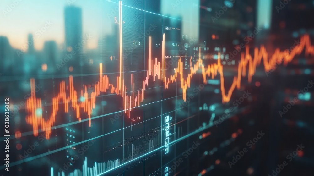 Obraz premium global business growth analysis and asset investment chart Business and Finance Up arrow Holographic economic chart, global economic trend analysis, financial graph analysis on virtual screen.