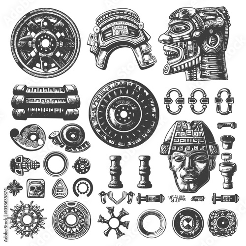 Hand drawn Aztec and Mayan Culture Artifacts