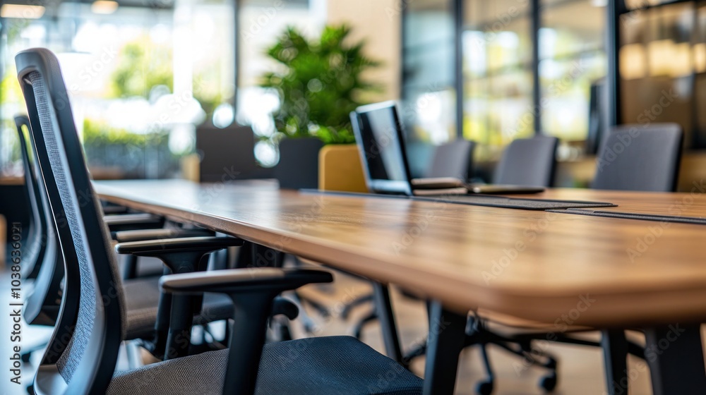 A professional office space featuring new furniture, such as a conference table and comfortable seating for meetings. A professional office space featuring new furniture, such as a conference table and comfortable seating for meetings.