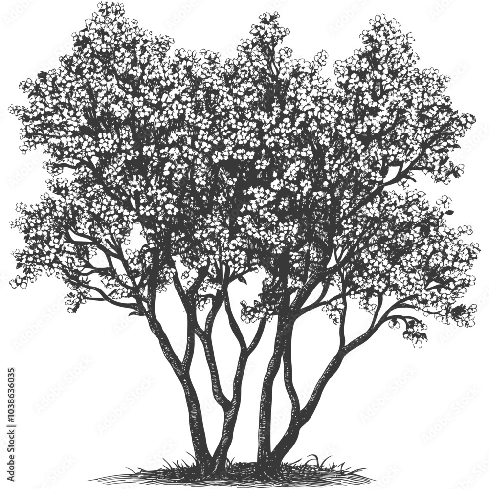 Obraz premium Hand Drawn Black and White Illustration of a Blooming Tree