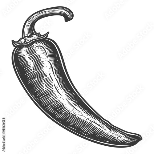 Hand Drawn Black and White Illustration of a Chili Pepper