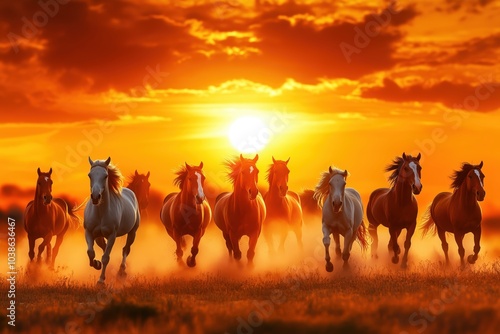 Silhouettes of Freedom: Horses in the Sunset