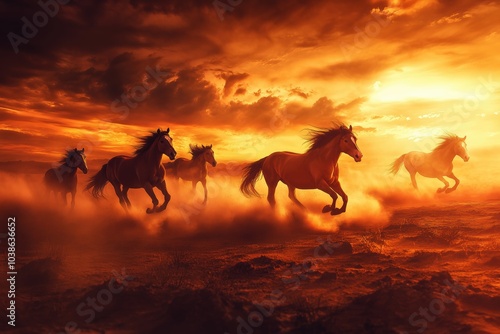 Running Free: A Herd of Horses in the Desert