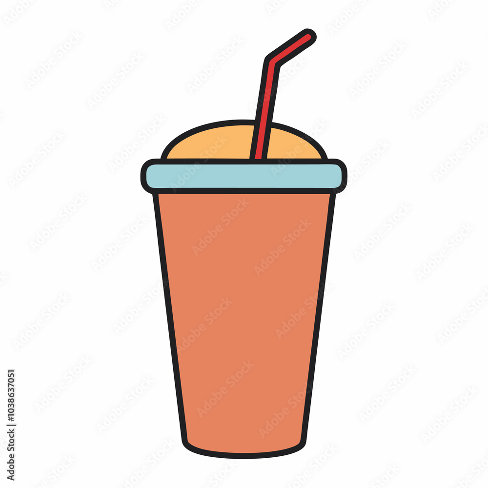 Hand-Drawn Drink in a Cup with Straw Illustration on White Background Hand-Drawn Drink in a Cup with Straw Illustration on White Background