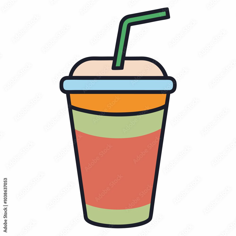 Hand-Drawn Drink in a Cup with Straw Illustration on White Background Hand-Drawn Drink in a Cup with Straw Illustration on White Background