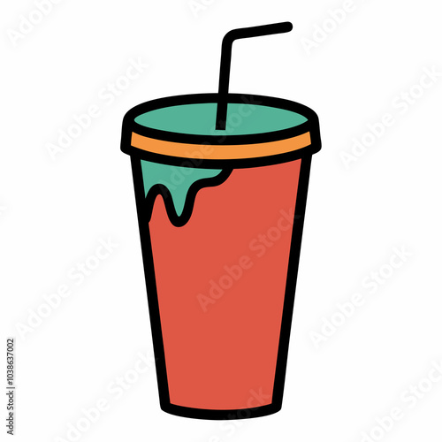Hand-Drawn Drink in a Cup with Straw Illustration on White Background