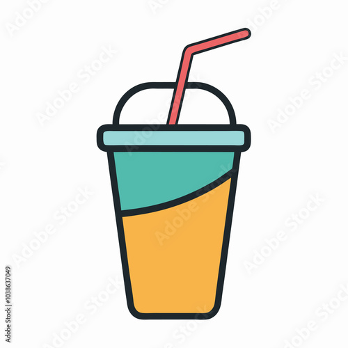 Hand-Drawn Drink in a Cup with Straw Illustration on White Background