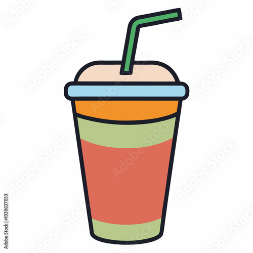 Hand-Drawn Drink in a Cup with Straw Illustration on White Background