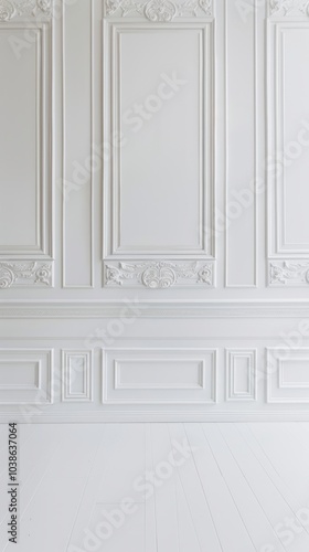 Wallpaper Mural Close-up of a white wall featuring intricate moldings and panels, showcasing classic interior design elements. Torontodigital.ca