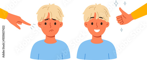 Foto Different approaches to raising child, and use of praise or blame in form of gestures