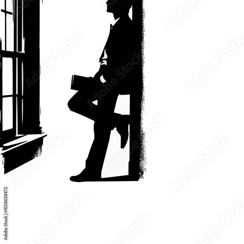 vector Leaning against a wall silhouette in white background

