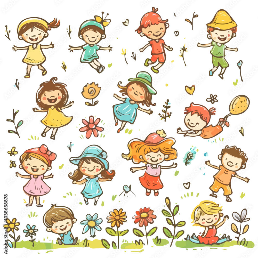 Vector Image of Happy cartoon kids, isolated on a white background, Happy cartoon kids vector Vector Image of Happy cartoon kids, isolated on a white background, Happy cartoon kids vector