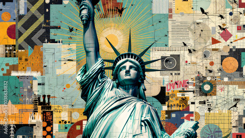 Multi-screen portrait of Liberty with NYC elements