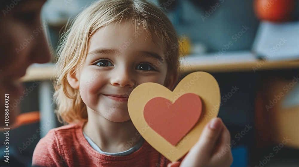 Little Girl Holding a Paper Heart and Smiling Little Girl Holding a Paper Heart and Smiling