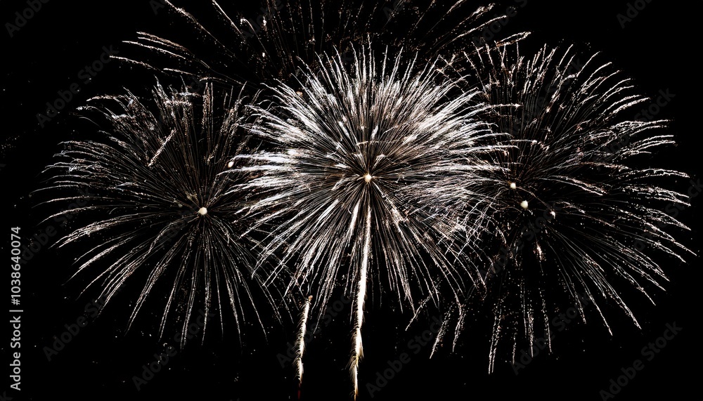 Obraz premium Beautiful illustration of colorful fireworks on plain black background. Colorful Fireworks in black sky background for New Year celebration concept. High quality illustration