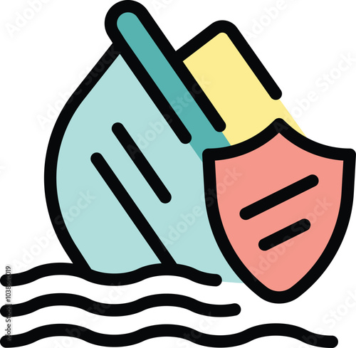 Protection shield covering sinking ship, concept of maritime insurance covering losses and providing financial compensation after accident